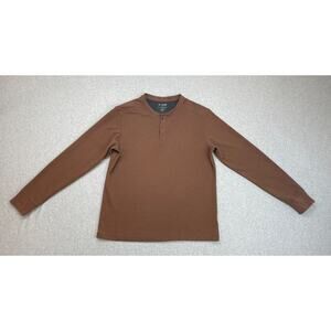 01 Algo Shirt Mens Large Brown Performance Long Sleeve Pullover Henley Neck